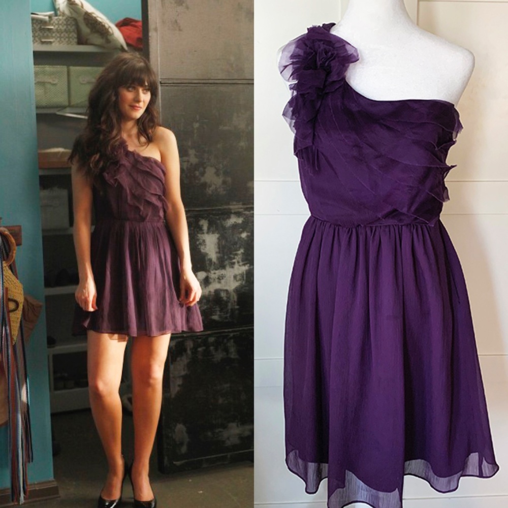Max & Cleo Lillian Purple Ruffle Dress - Size 4 - As seen on Zooey Deschanel